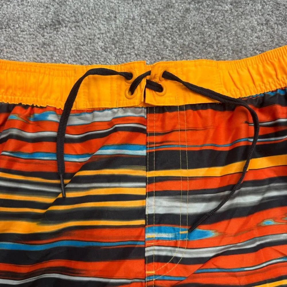 Nike Swim Trunks Unlined Shorts Mens Small Orange Striped Swimwear Active Beach